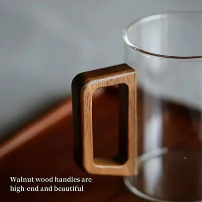 Glass Coffee Mug With Walnut Handle  HeatResistant 400ml Large Capacity Tea  Drinking Cup 3