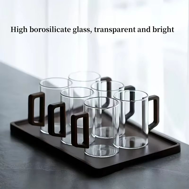 Glass Coffee Mug With Walnut Handle  HeatResistant 400ml Large Capacity Tea  Drinking Cup 4