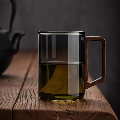 Glass Coffee Mug With Walnut Handle  HeatResistant 400ml Large Capacity Tea  Drinking Cup 5
