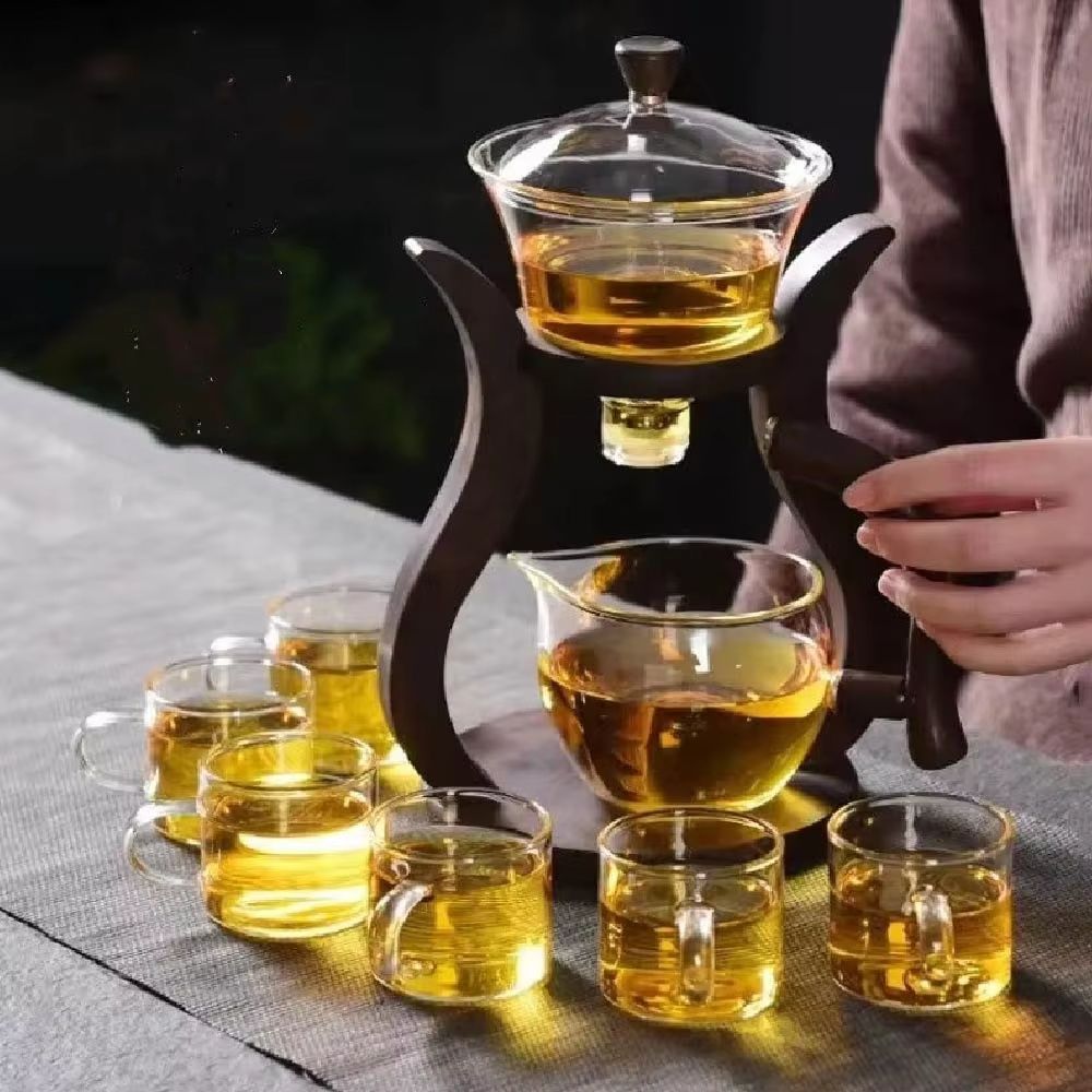 Lazy Kung Fu Magnetic Drip Teapot Set  HeatResistant Glass SemiAutomatic Tea Set 7