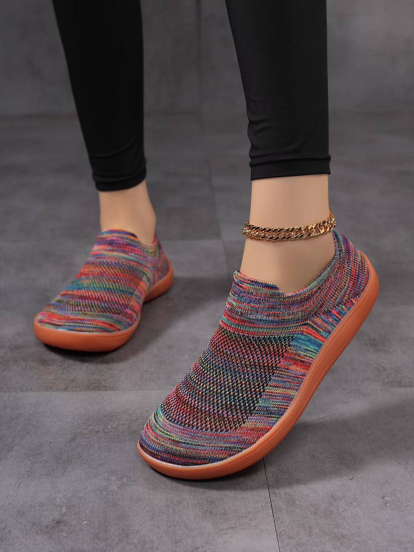 Women's Color-Block Barefoot Sneakers – Lightweight Breathable Knitted Walking Shoes