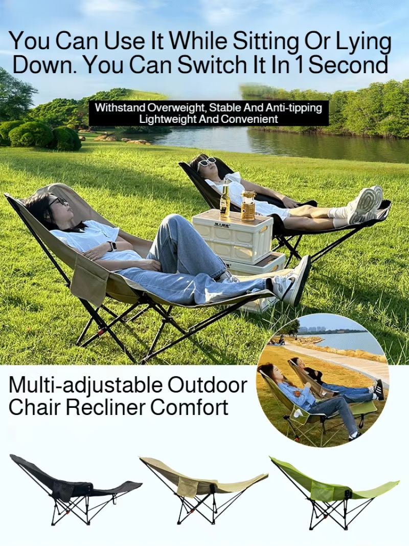 Portable Folding Recliner Chair With Curved Headrest And Leg Rest  Easy Storage Comfort Seat 1