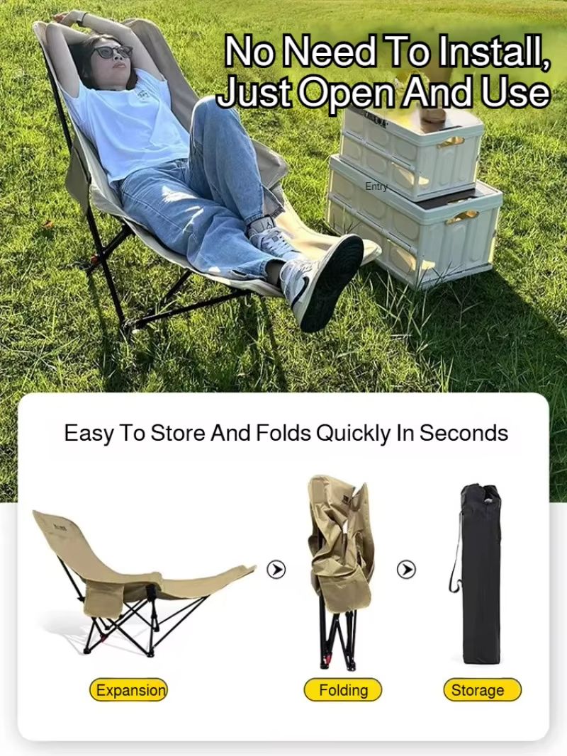 Portable Folding Recliner Chair With Curved Headrest And Leg Rest  Easy Storage Comfort Seat 4