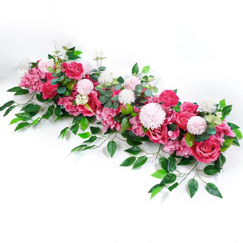 Luxury White Rose Artificial Flower Row  100cm Wedding Table Centerpiece  Event Backdrop Decoration 2