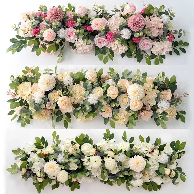 Luxury White Rose Artificial Flower Row  100cm Wedding Table Centerpiece  Event Backdrop Decoration 3