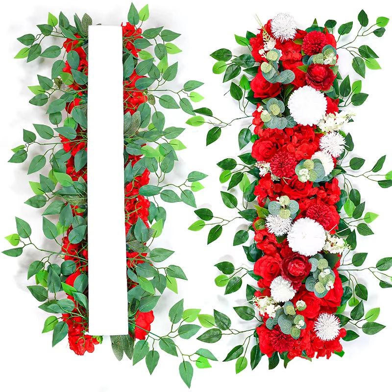 Luxury White Rose Artificial Flower Row  100cm Wedding Table Centerpiece  Event Backdrop Decoration 4