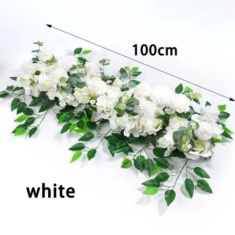 Luxury White Rose Artificial Flower Row  100cm Wedding Table Centerpiece  Event Backdrop Decoration 5
