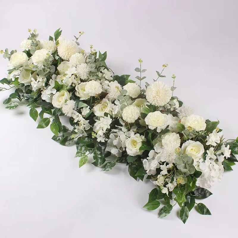 Luxury White Rose Artificial Flower Row  100cm Wedding Table Centerpiece  Event Backdrop Decoration 6