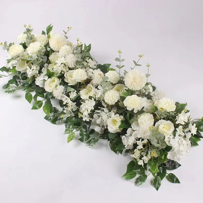 Luxury White Rose Artificial Flower Row  100cm Wedding Table Centerpiece  Event Backdrop Decoration 6