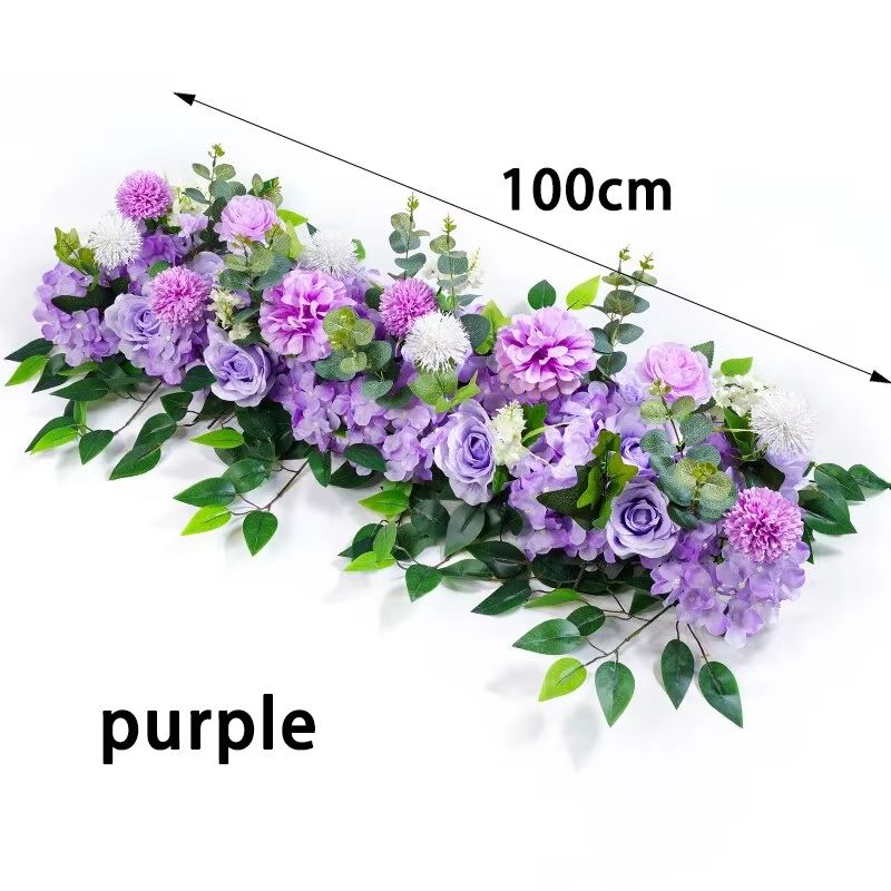 Luxury White Rose Artificial Flower Row  100cm Wedding Table Centerpiece  Event Backdrop Decoration 7