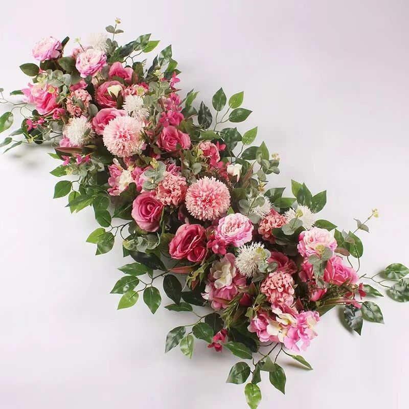 Luxury White Rose Artificial Flower Row  100cm Wedding Table Centerpiece  Event Backdrop Decoration 8