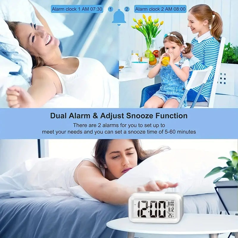 Smart Digital Alarm Clock With Large LCD Display Shows Time Temperature Calendar  Date For Bedroom  5