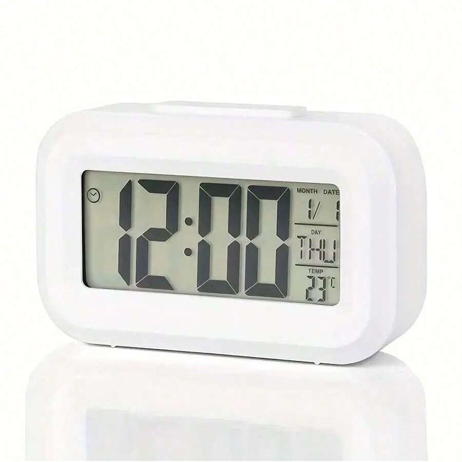 Smart Digital Alarm Clock With Large LCD Display Shows Time Temperature Calendar  Date For Bedroom  7