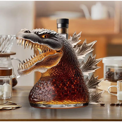 330ML Whiskey Decanter Bottle, Walking Dinosaur Monster Art Statue Glass Container, Unique Holiday Gift for Father