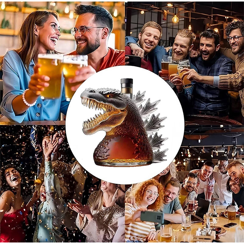 330ML Whiskey Decanter Bottle, Walking Dinosaur Monster Art Statue Glass Container, Unique Holiday Gift for Father