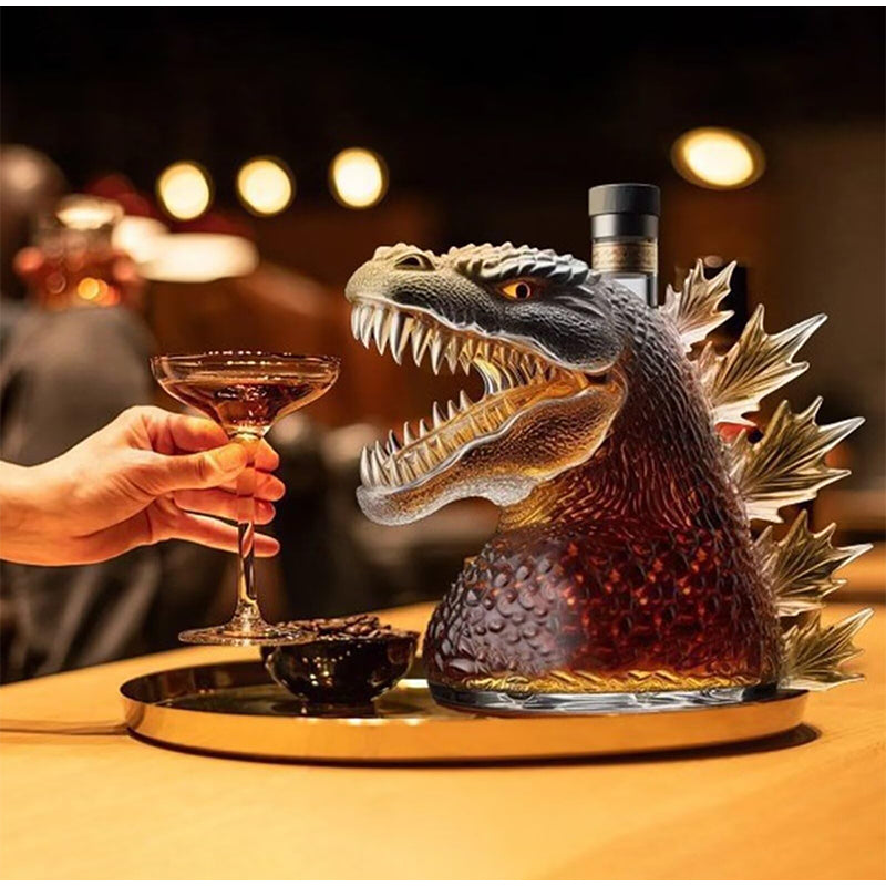330ML Whiskey Decanter Bottle, Walking Dinosaur Monster Art Statue Glass Container, Unique Holiday Gift for Father
