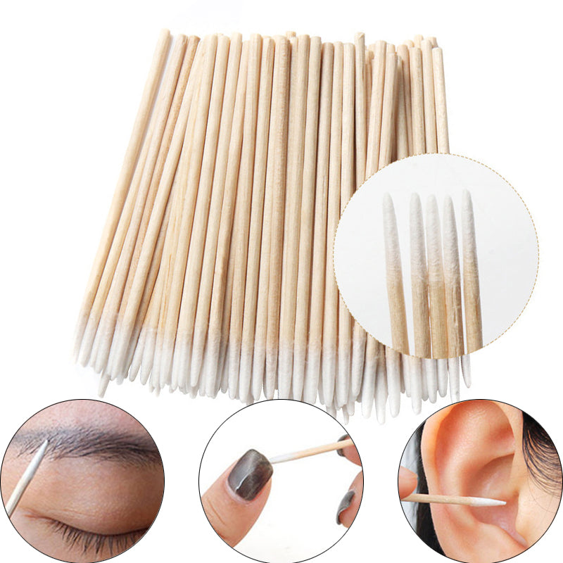 Wood Cotton Swab Clean Sticks for Nails Art, Cuticle Pusher Head Manicure Corrector, Nail Polish Remover Tools