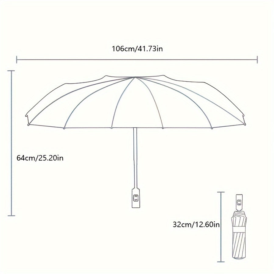 12-Bone Black Glue Fully Automatic Umbrella with Durable Keel, 3-Fold UV Resistant Windproof Design