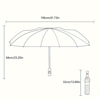 12-Bone Black Glue Fully Automatic Umbrella with Durable Keel, 3-Fold UV Resistant Windproof Design
