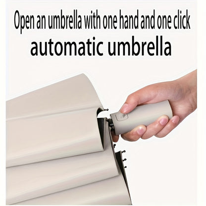 12-Bone Black Glue Fully Automatic Umbrella with Durable Keel, 3-Fold UV Resistant Windproof Design
