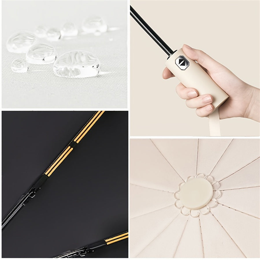 12-Bone Black Glue Fully Automatic Umbrella with Durable Keel, 3-Fold UV Resistant Windproof Design