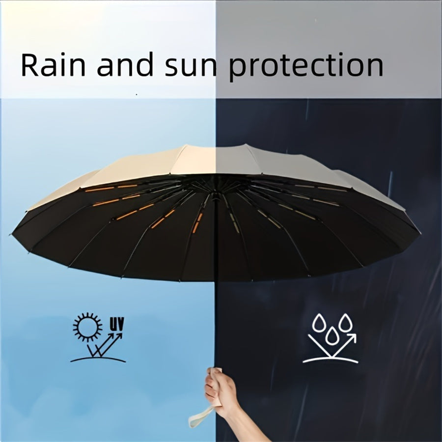12-Bone Black Glue Fully Automatic Umbrella with Durable Keel, 3-Fold UV Resistant Windproof Design