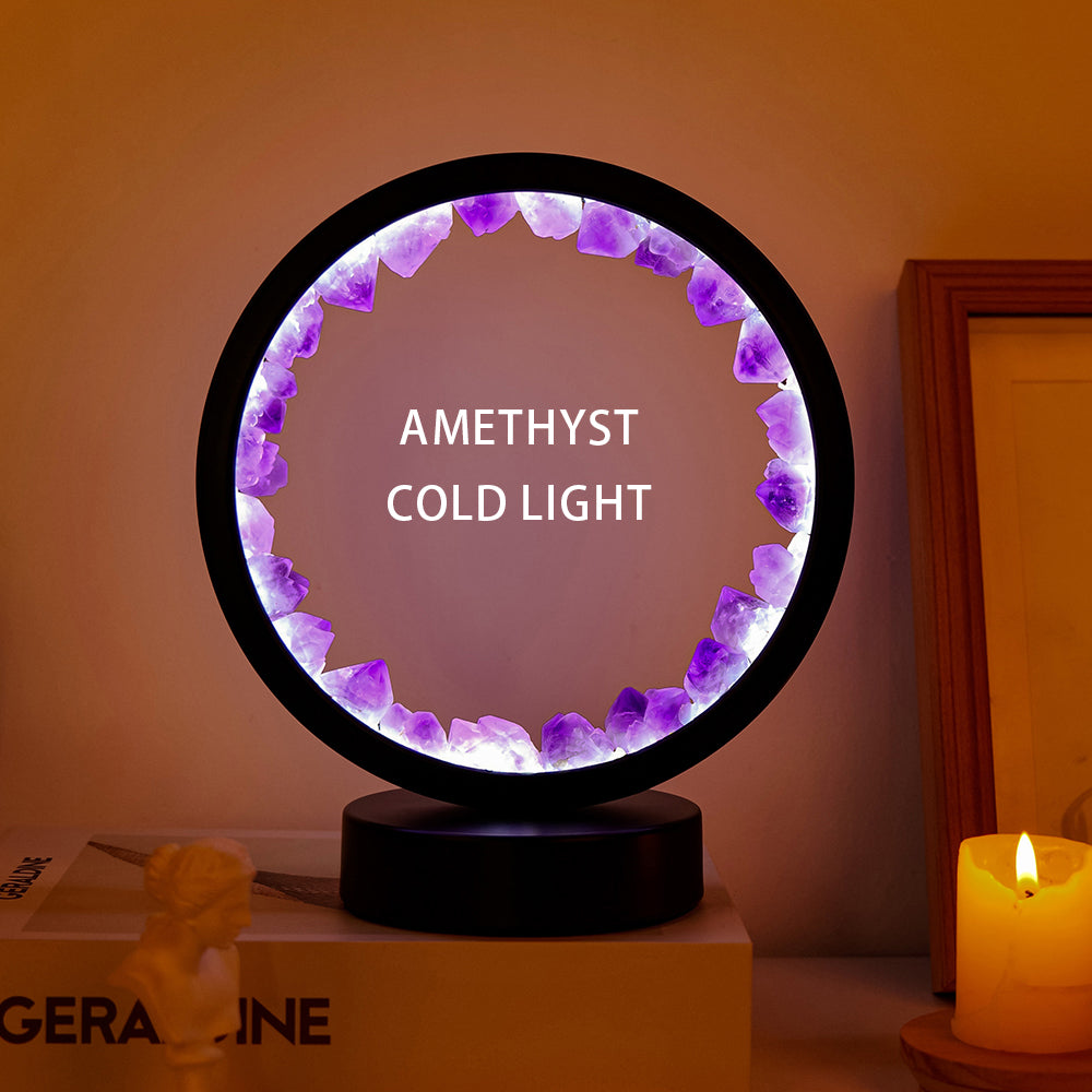 Natural Amethyst Crystal Lamp, 7' LED Gemstone Night Light for Healing Room Decoration, Home Decor