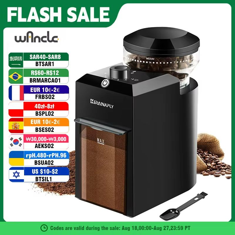 BrewMaster Automatic Burr Coffee Grinder – Electric Bean Grinder with 28 Adjustable Settings for Espresso, French Press