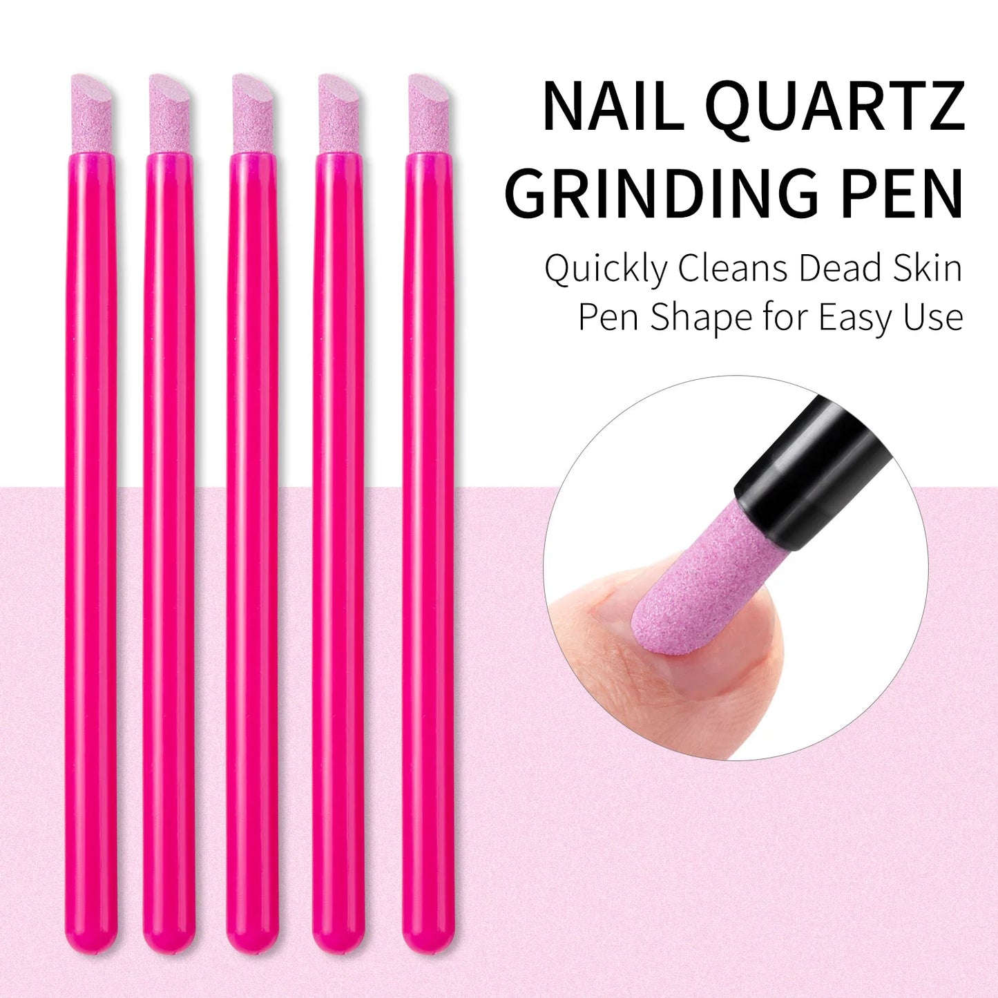 Quartz Nail Cuticle Pushers, Manicure Stick Nail Files, Grinding Pen Dead Skin Remover for Natural Nail Care Tools