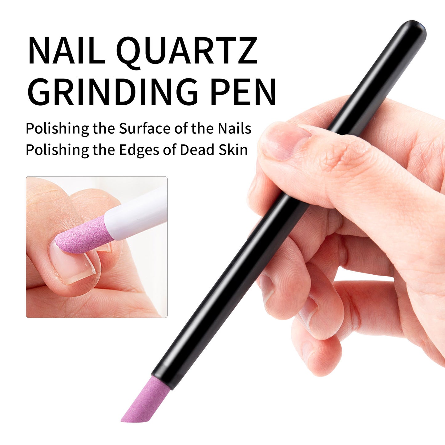 Quartz Nail Cuticle Pushers, Manicure Stick Nail Files, Grinding Pen Dead Skin Remover for Natural Nail Care Tools