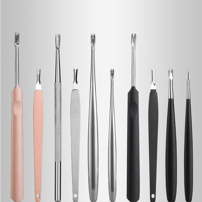 Professional V Shape Nail Cuticle Pushers, Barb Dead Skin Fork Remover, Toenail Pedicure Nail Care Tool Kit