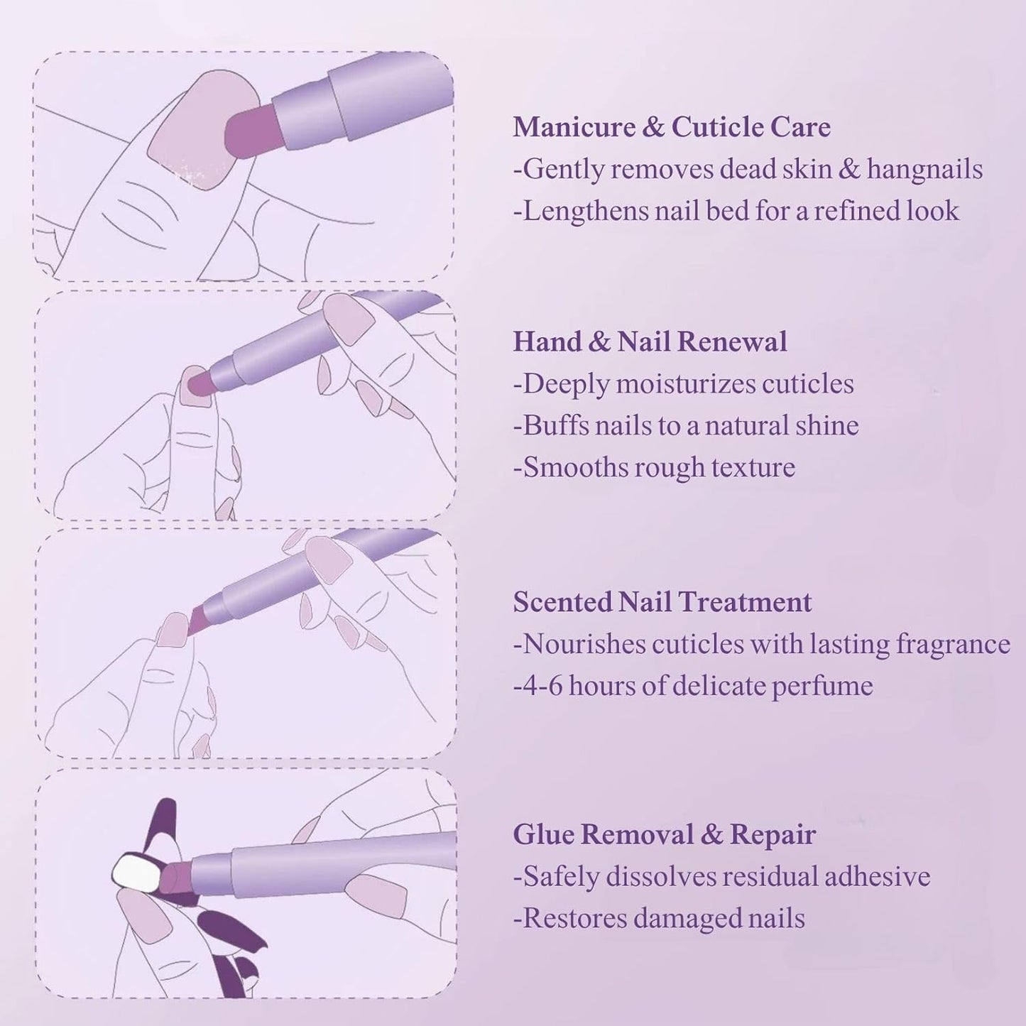 Nail Care Manicure Tools Pumice Stone, Cuticle Pushers with Cuticle Oil Cleaning, Cuticle Remover Stick Nail File