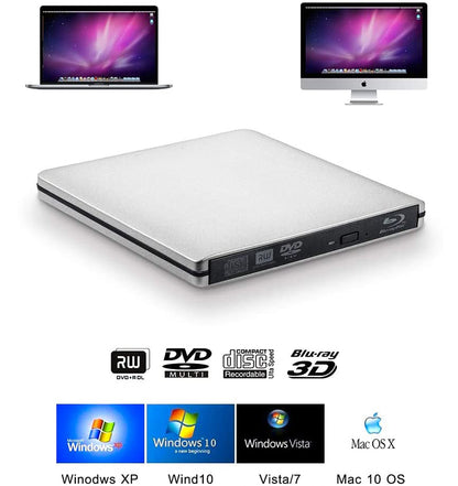 External USB 3.0 Blu-Ray Burner Drive, BD-RE Writer, 3D BD-ROM DVD/CD Optical Drive for PC, Laptop, Desktop