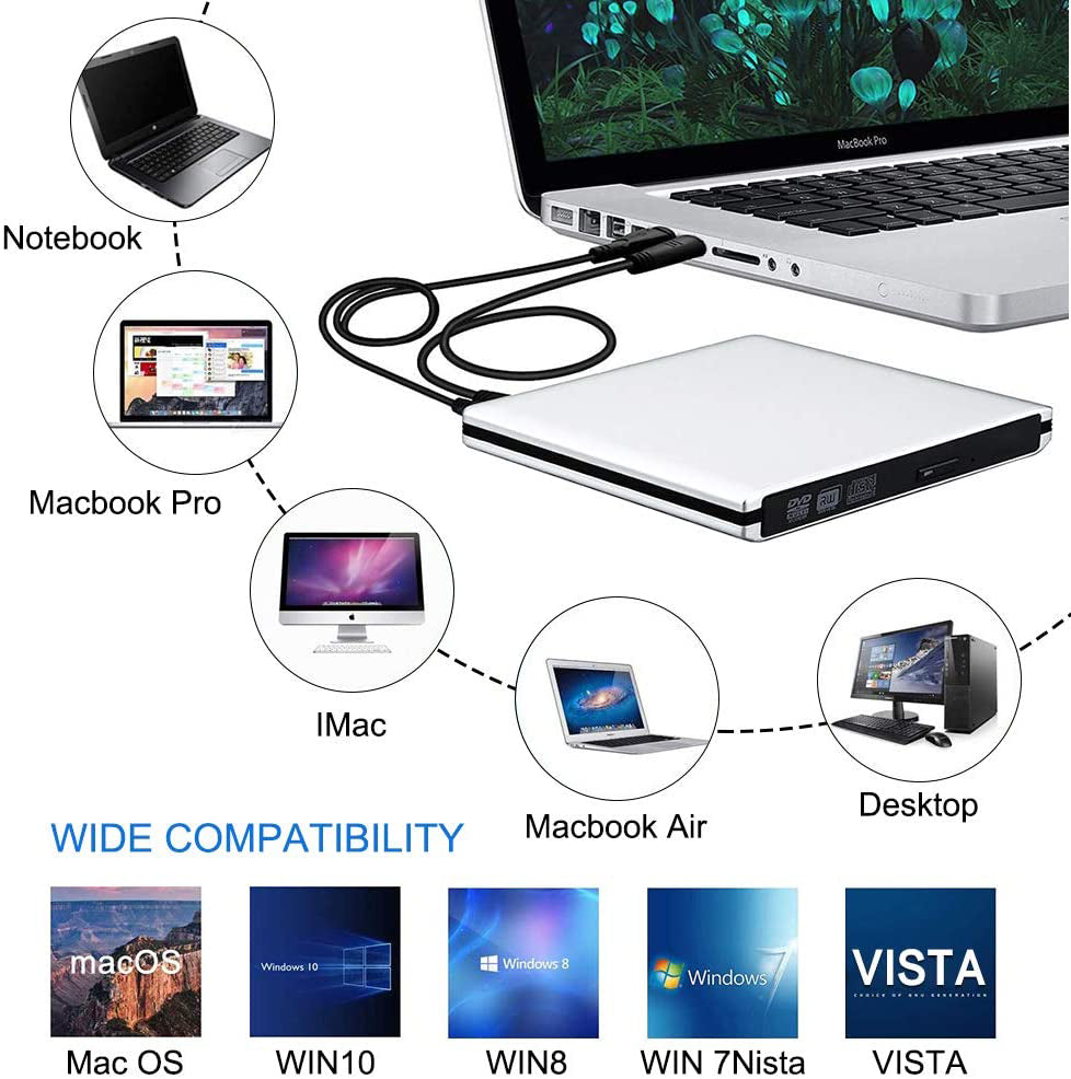 External USB 30 BluRay Burner Drive BDRE Writer 3D BDROM DVDCD Optical Drive For PC Laptop Desktop 4