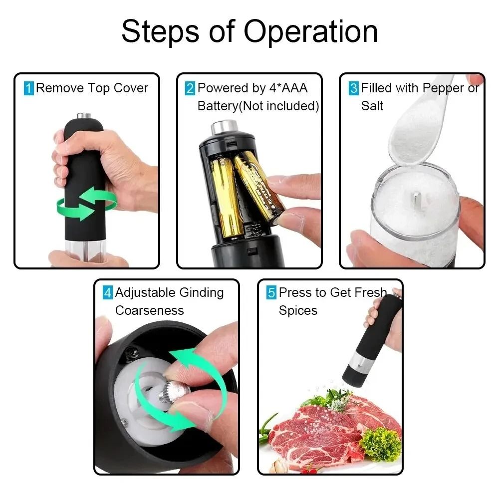 Electric Automatic Pepper And Salt Grinder With LED Light 4