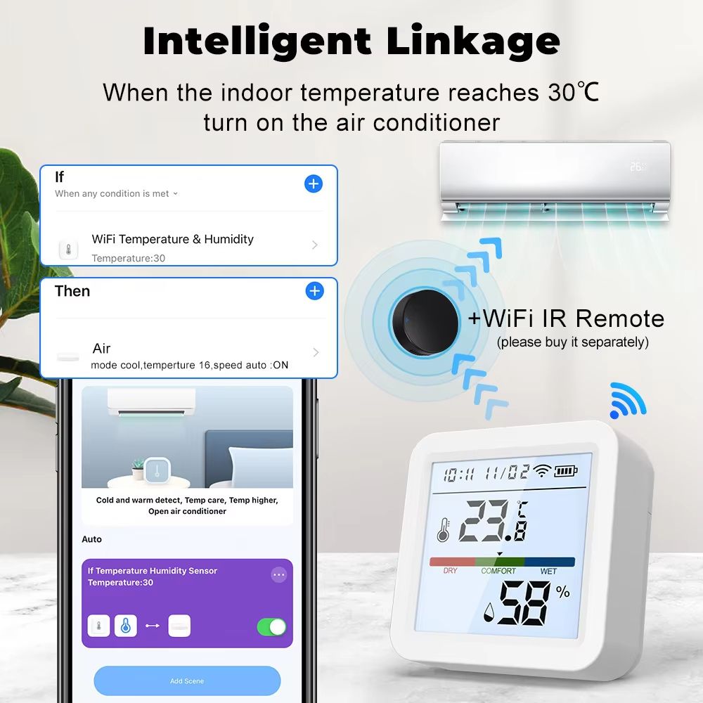 Tuya Smart WiFi  Zigbee Temperature And Humidity Sensor With Backlight Display And Voice Control 5