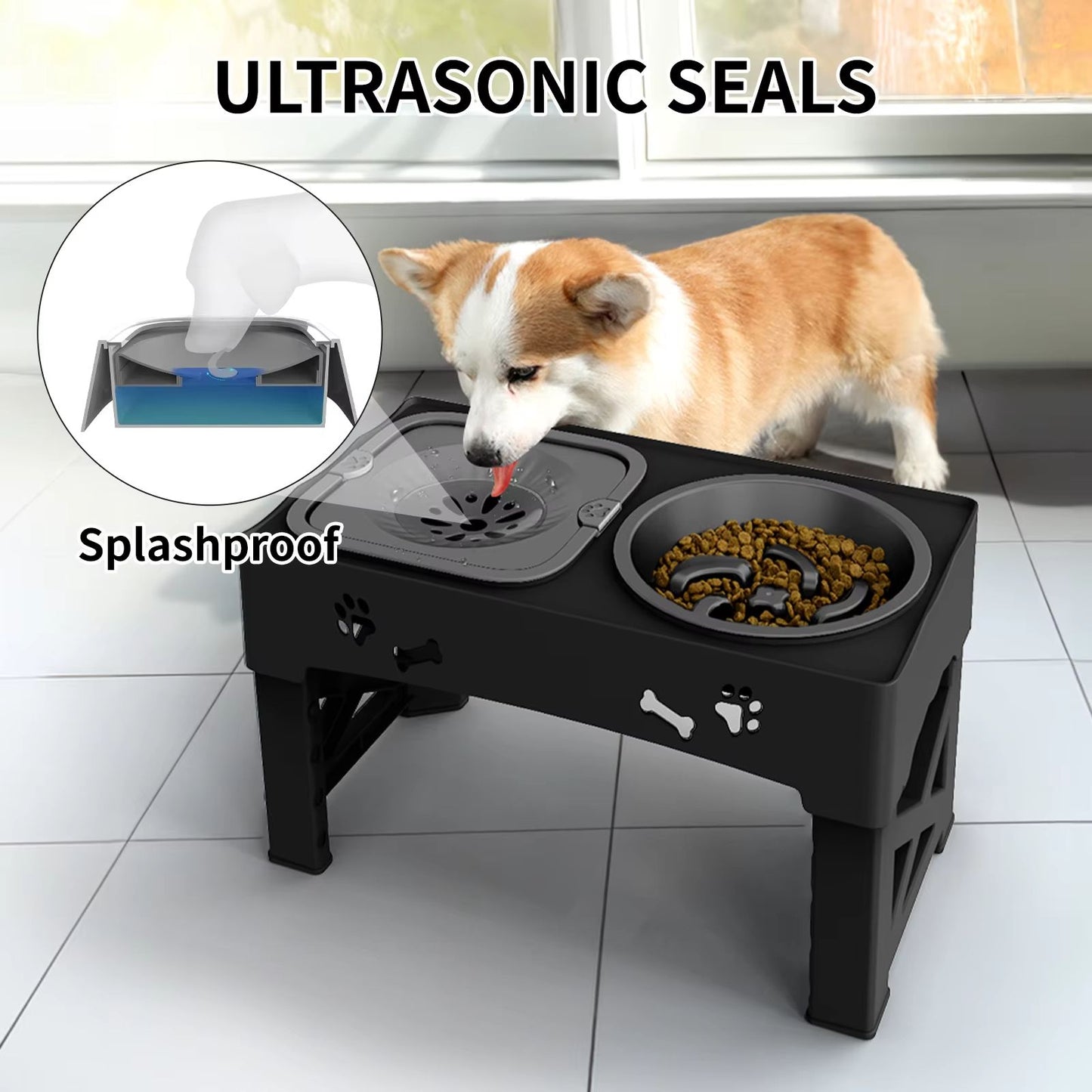 3in1 Adjustable Pet Feeder With Double Bowls Slow Feeder Design And Foldable Stand 4