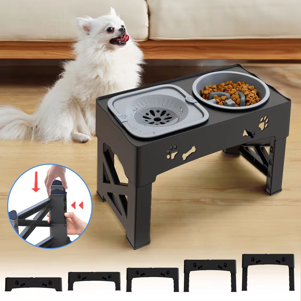 3in1 Adjustable Pet Feeder With Double Bowls Slow Feeder Design And Foldable Stand 5