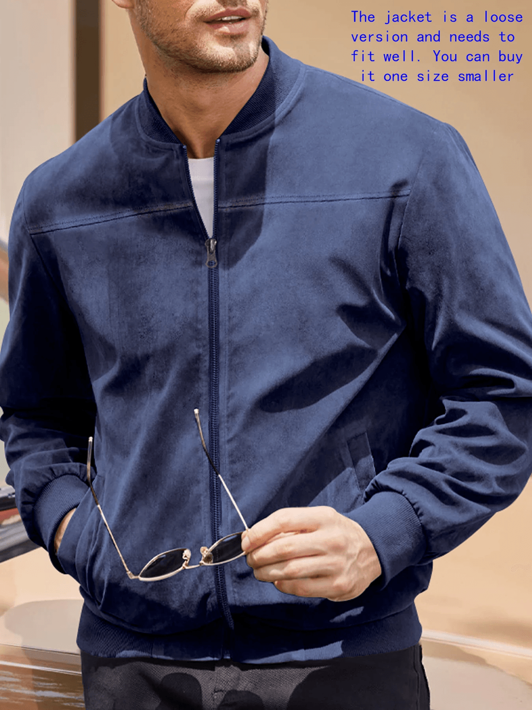 Mens Suede Bomber Jacket Casual Lightweight Zipper Sport Style 1