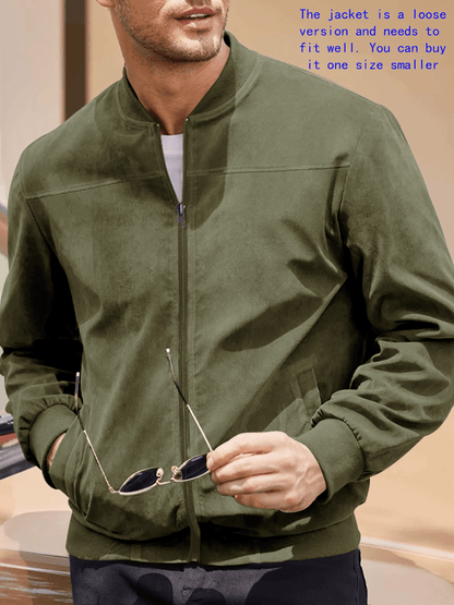 Mens Suede Bomber Jacket Casual Lightweight Zipper Sport Style 3