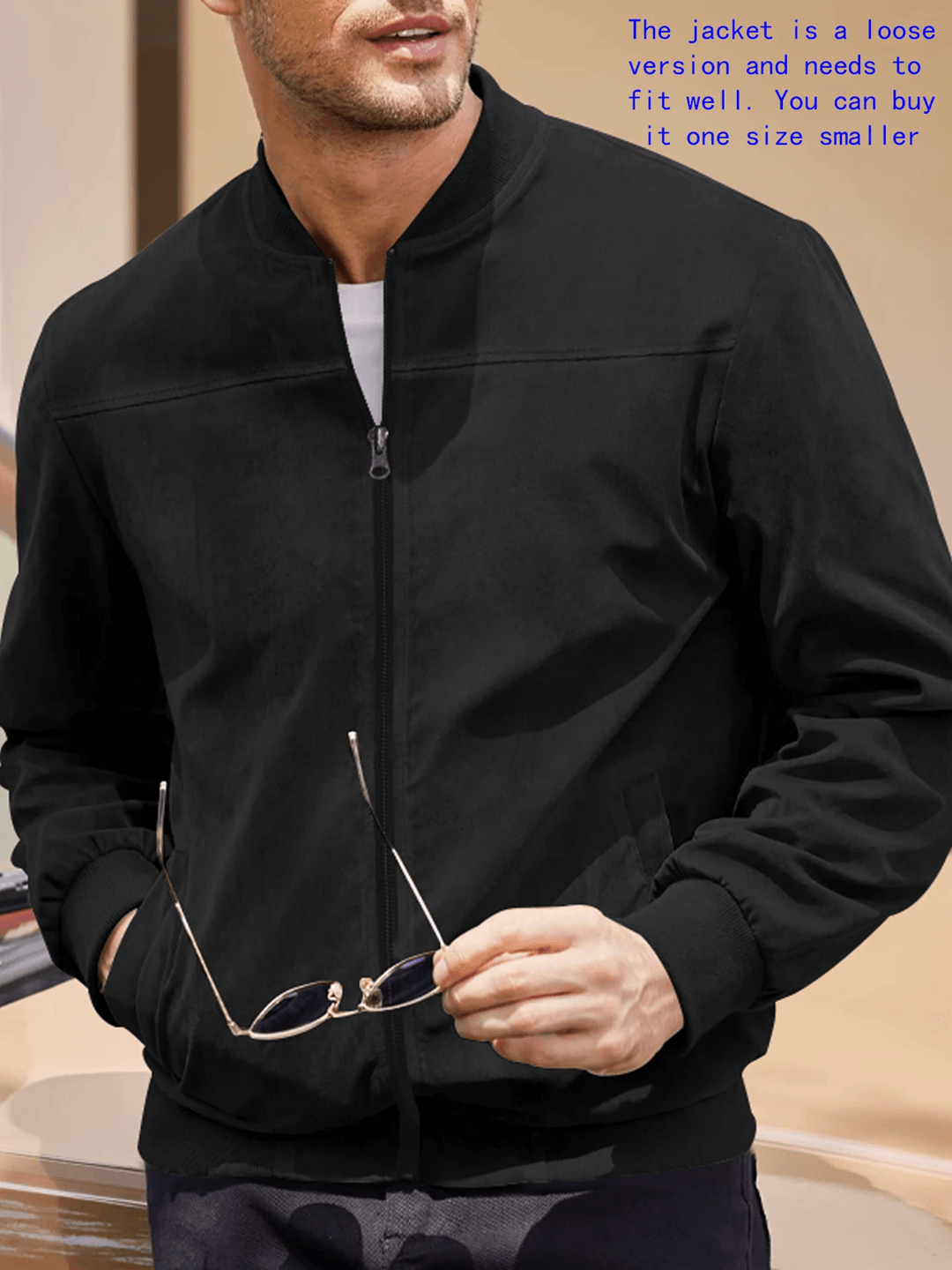 Mens Suede Bomber Jacket Casual Lightweight Zipper Sport Style