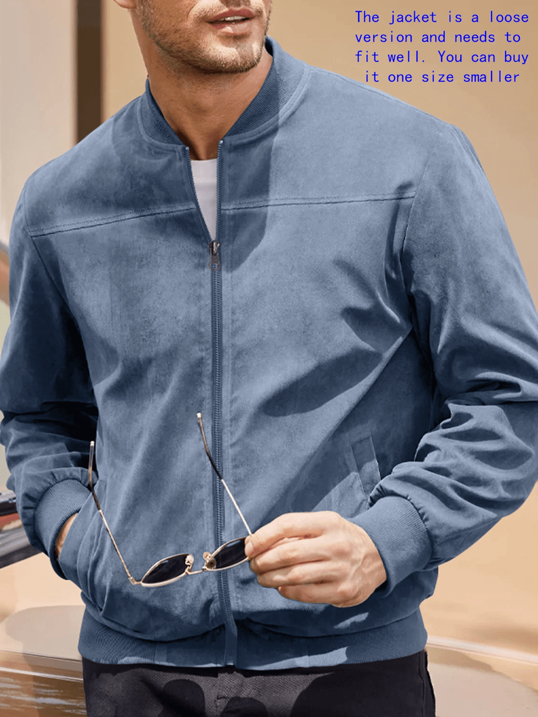 Mens Suede Bomber Jacket Casual Lightweight Zipper Sport Style 2