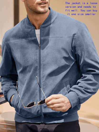 Mens Suede Bomber Jacket Casual Lightweight Zipper Sport Style 2