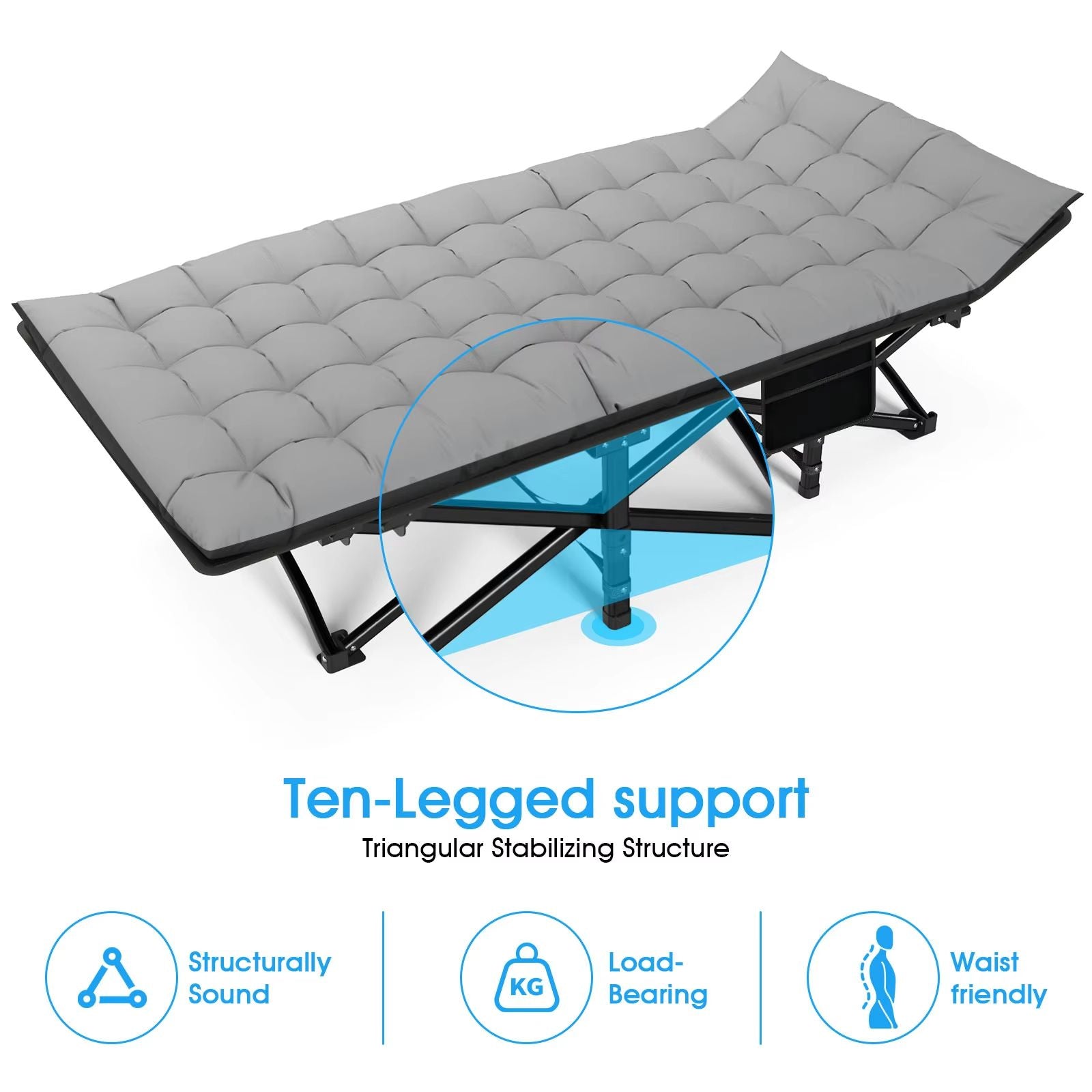 Folding Camping Cot  Portable Heavy Duty Outdoor Bed For Adults Home Beach And RV Use 200kg Weight  3