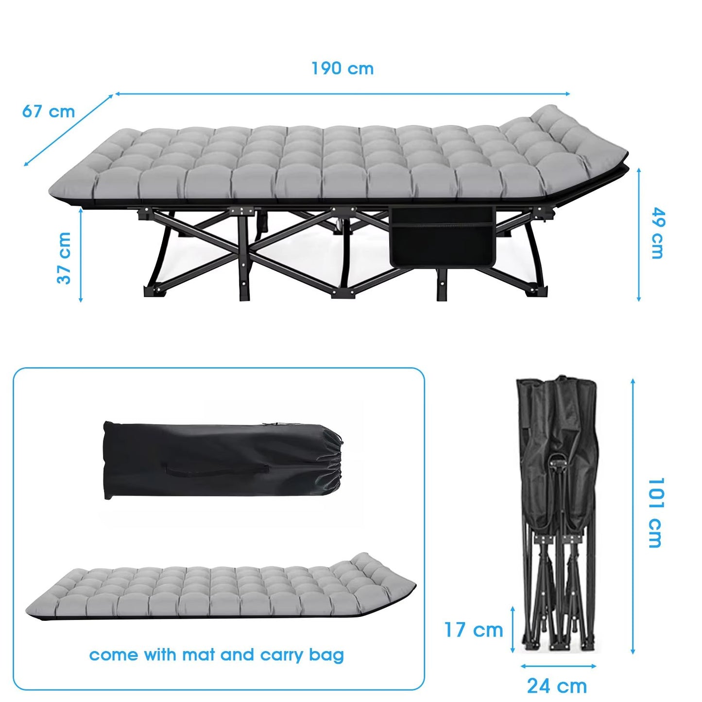 Folding Camping Cot  Portable Heavy Duty Outdoor Bed For Adults Home Beach And RV Use 200kg Weight  5