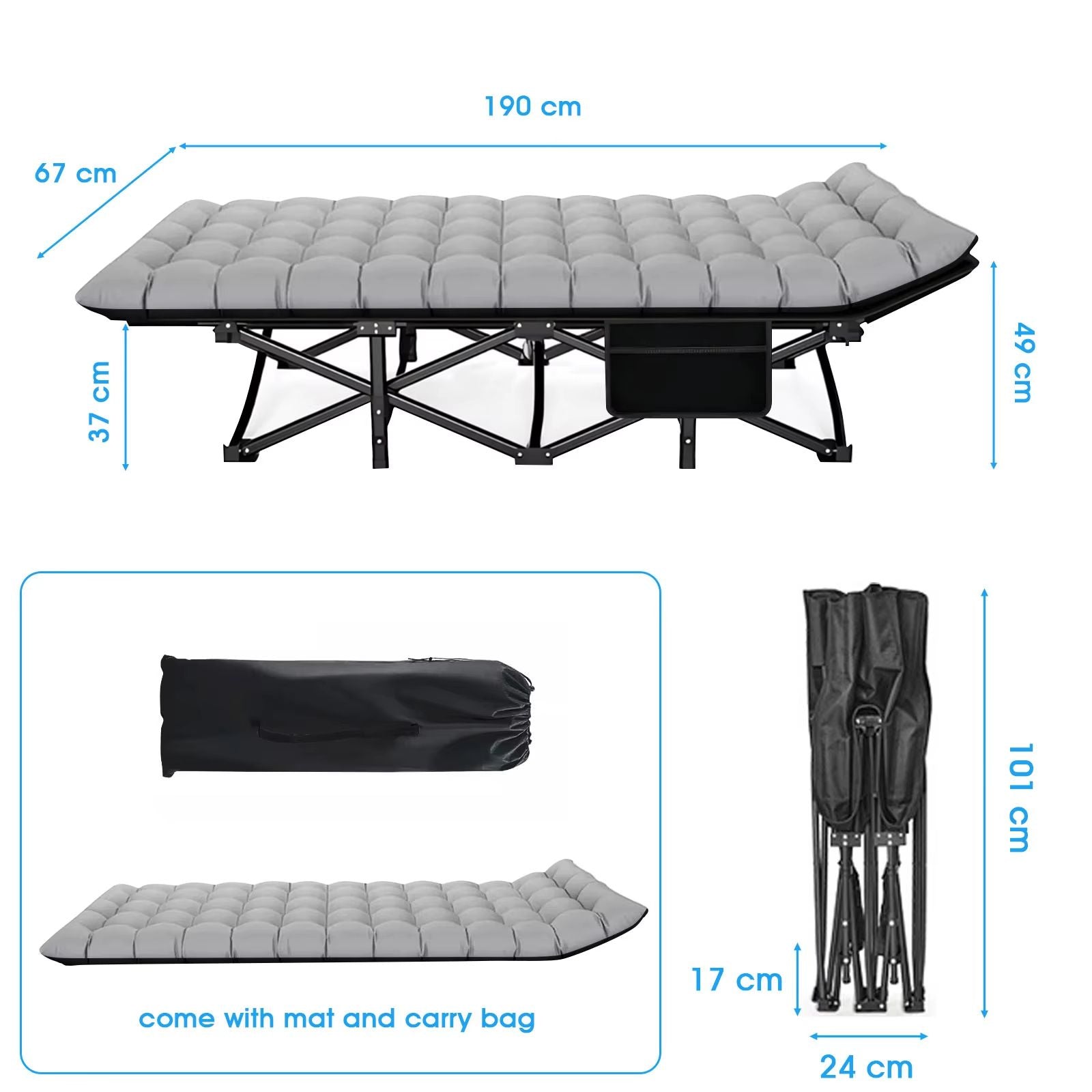 Folding Camping Cot  Portable Heavy Duty Outdoor Bed For Adults Home Beach And RV Use 200kg Weight  5