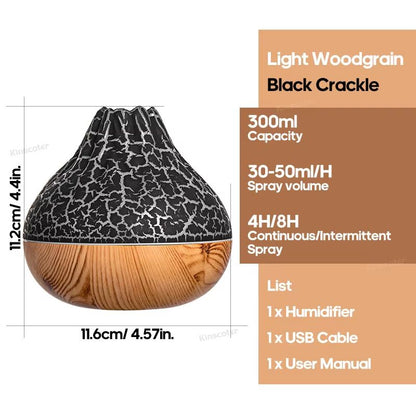 300 Ml Volcano Air Humidifier  USB Ultrasonic Cool Mist Diffuser With 7Color Night Light 7