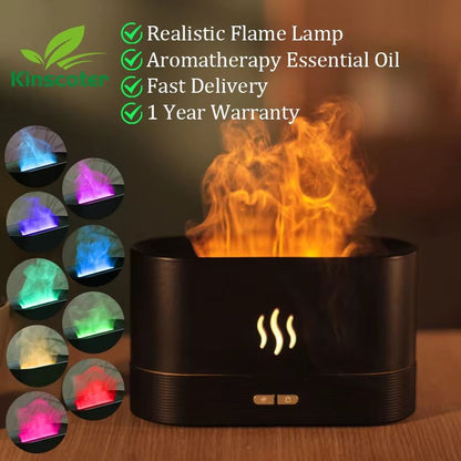 Kinscoter Flame Aroma Diffuser – Ultrasonic Cool Mist Humidifier with Essential Oil Function and LED Light