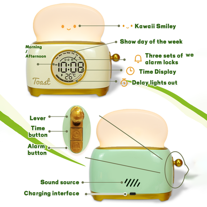 Kid Alarm Clock LED Night Light Digital Cute Bedside Clock Childrens Sleep Trainer Temperature Disp 2