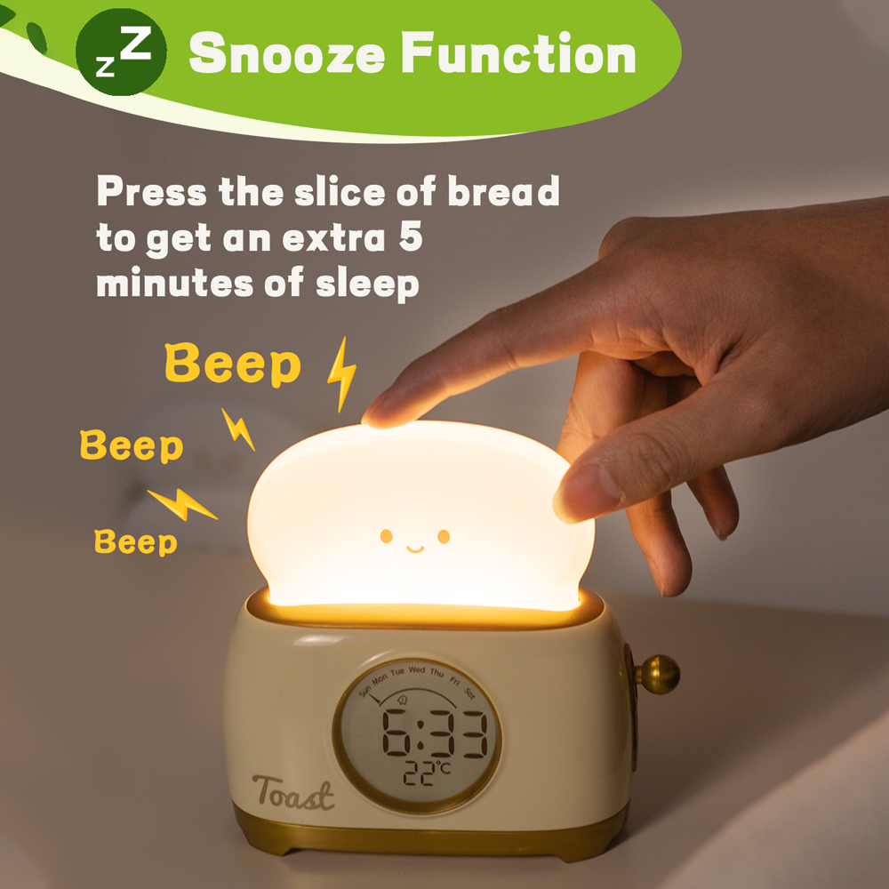 Kid Alarm Clock LED Night Light Digital Cute Bedside Clock Childrens Sleep Trainer Temperature Disp 4